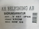 AH Belysning Badrumsarmatur IP44. V487