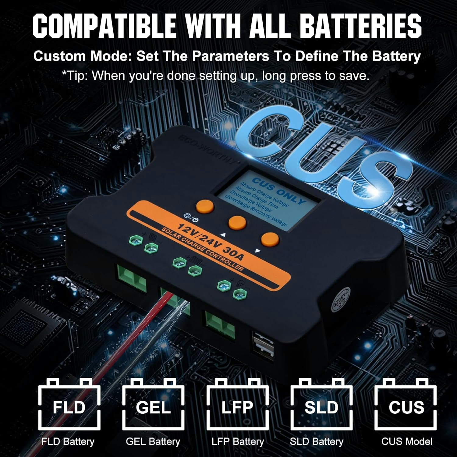 ECO-WORTHY Solar Charge Controller 12V/24V 30A