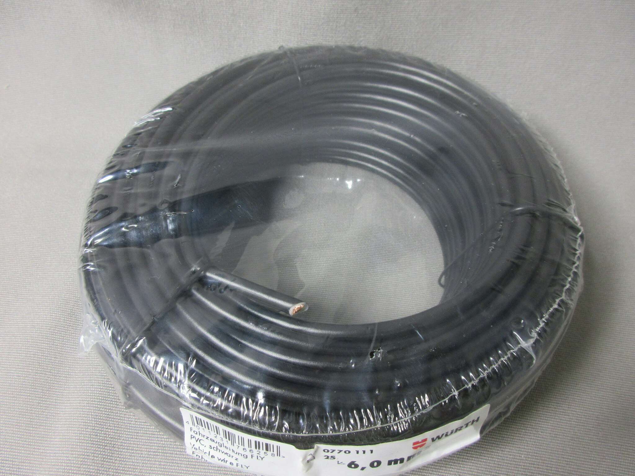 Fordonskabel FLY Svart 6 mm. 25 m