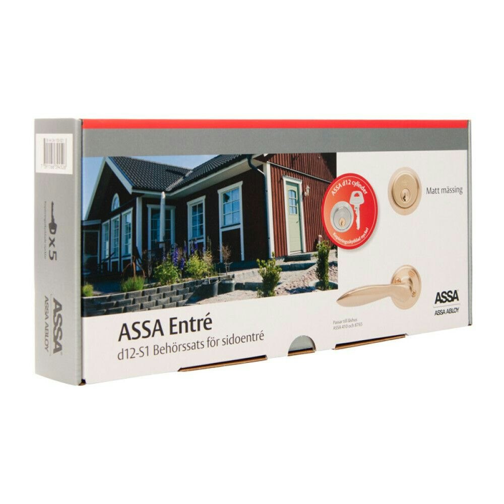 ASSA ABLOY Låssats entré D12-S1 ytterdörr Matt mässing