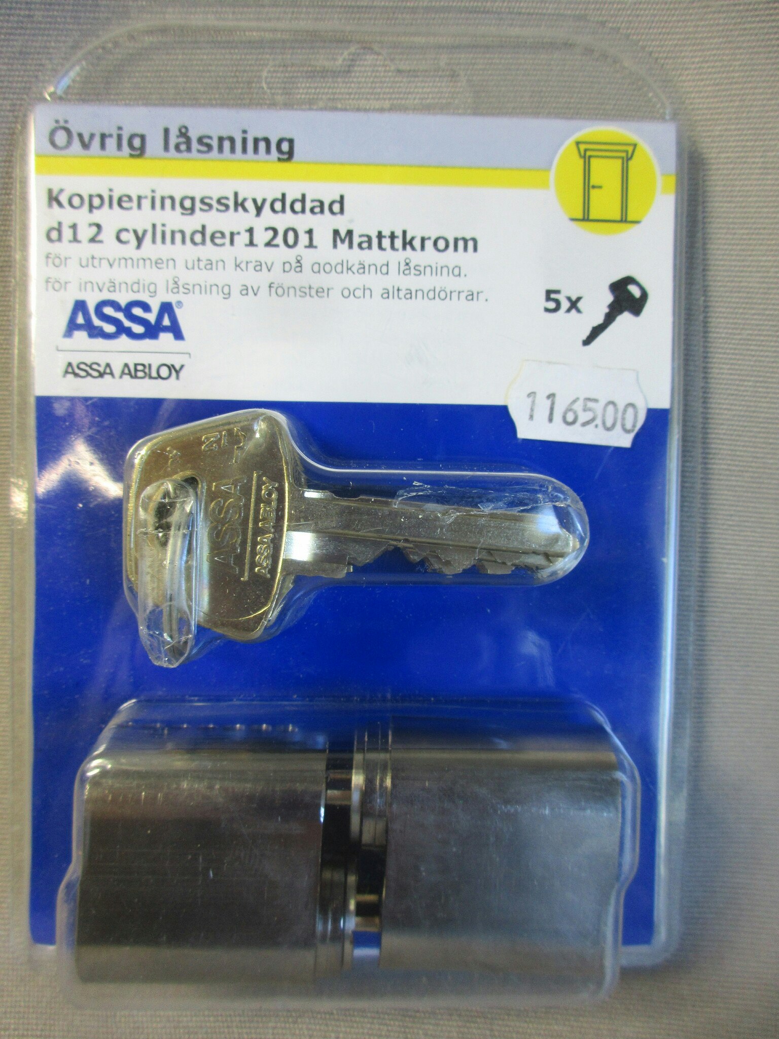 ASSA ABLOY Cylinder d12 1201 LL2 5ny Mattkrom