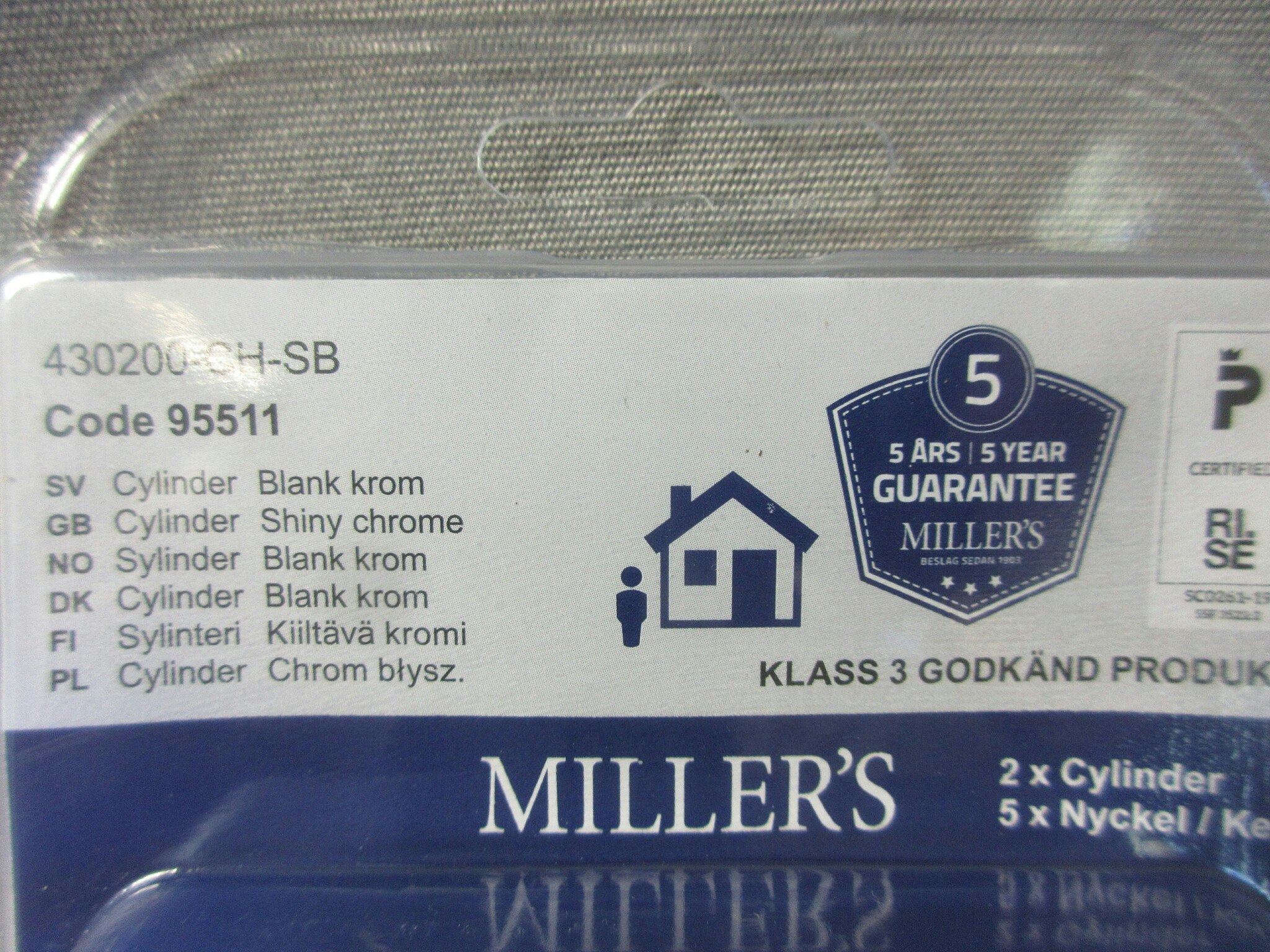 Millers Cylinder 2 st. Blank krom. 5 Nyc.