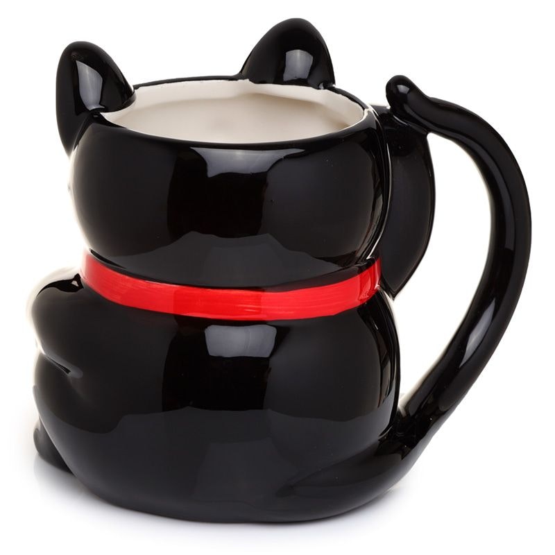 Svart Maneki Neko Lyckokatt 3D mugg