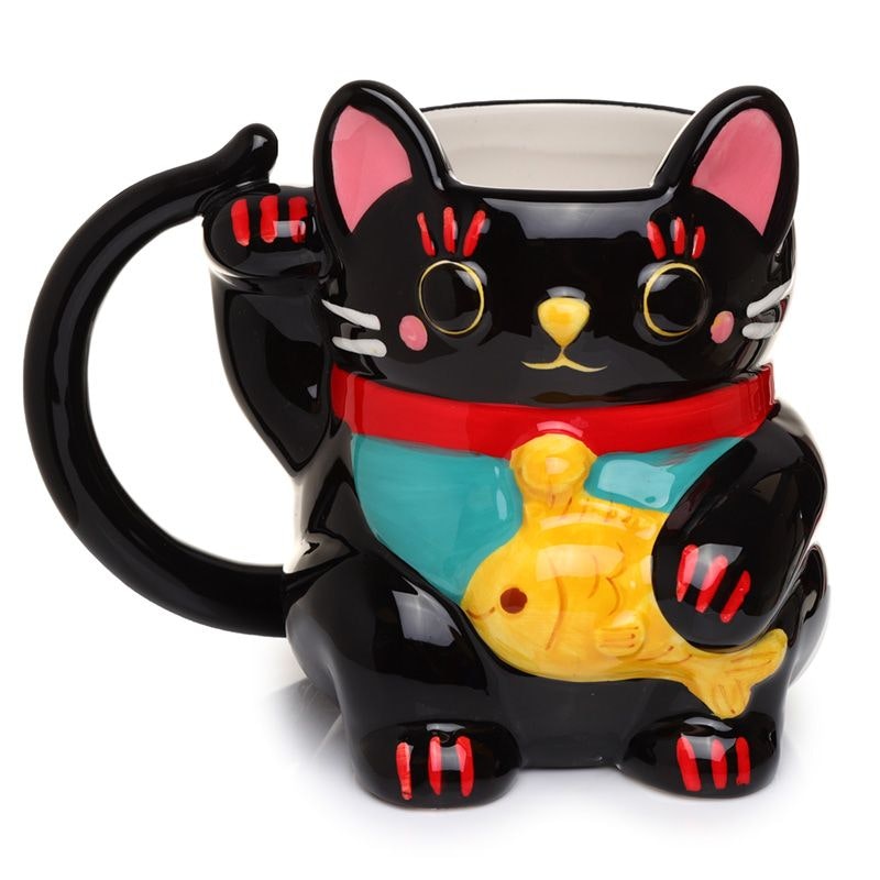 Svart Maneki Neko Lyckokatt 3D mugg