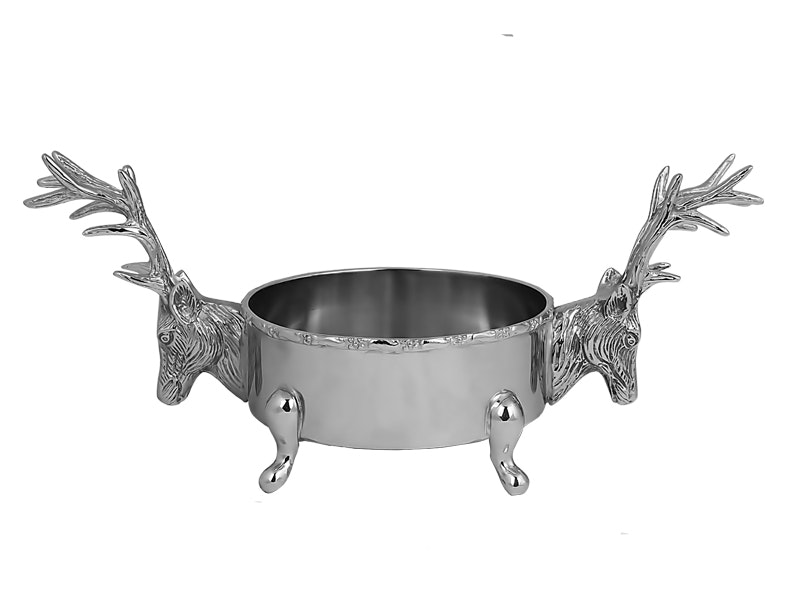 Coaster with deer head, made of nickel plated aluminium