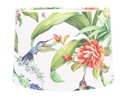 Lampskärm, OVAL, med motiv av blommor och Kolibri, som passar till Munka Tenns lampor