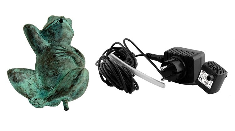 Mr Fredrik fountain package with fountain frog in bronze, 15 cm, pump, hose, shipping