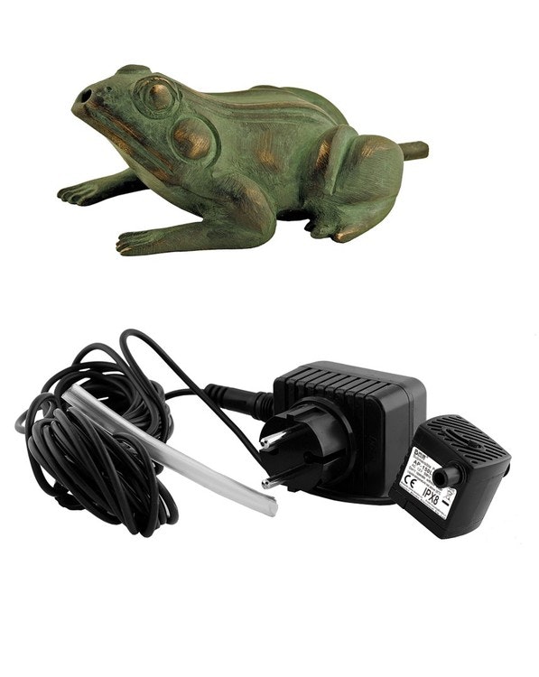 Mr Fredrik Brunnen paket mit Brunnen frosch in Bronze, sitzend, 10 cm, Pumpe, inkl. Versand