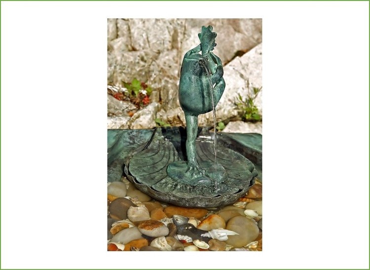 Brunnen, Frosch aus Bronze, stehend, Höhe 21 cm, Hinterbein gebeugt, von Mr Fredrik