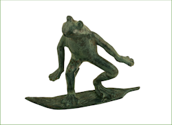 Fontän, groda i brons, surfande på blad, höjd 16 cm,  längd 19 cm från Mr Fredrik