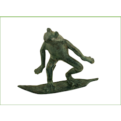 Fontaine, grenouille en bronze, surfant sur feuilles, hauteur 16 cm, de Mr Fredrik