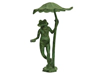 Frog under water lily leaf in bronze, 40 cm, light green