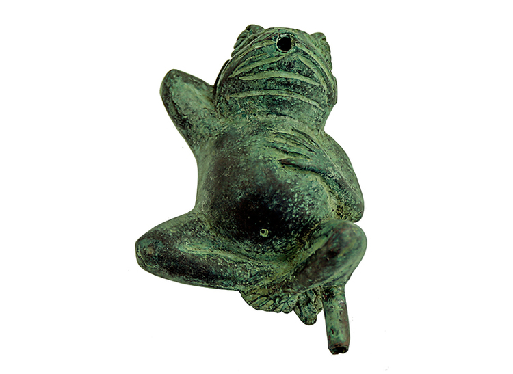 Fontän, groda gjord i brons, 08 cm, liggande på rygg, grön, från Mr Fredrik