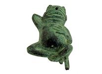 Fontän, groda gjord i brons, 08 cm, liggande på rygg, grön