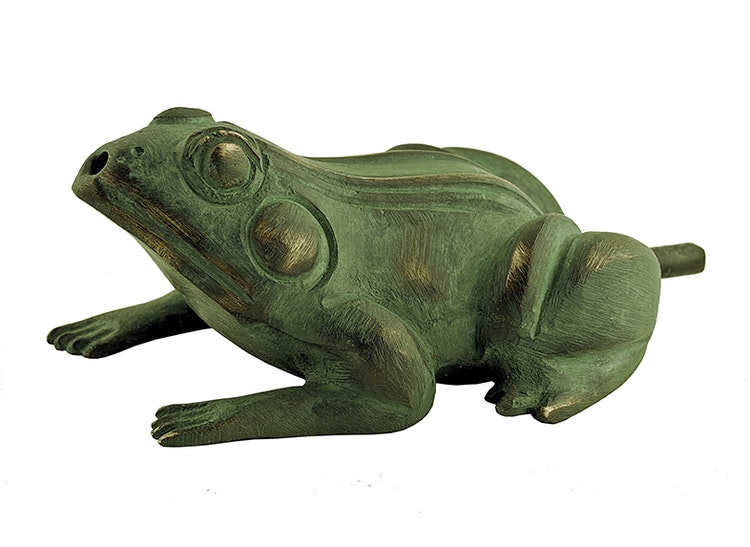 Fountain frog made of bronze, seated, 10 cm, green