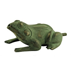 Fountain frog made of bronze, seated, 10 cm, green