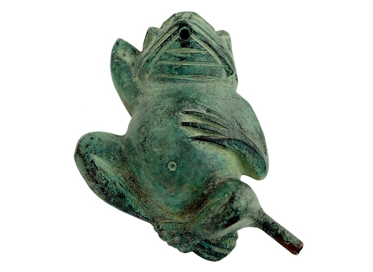 Fountain, frog, in bronze, 20 cm, lying on its back, green