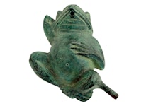 Fountain, frog, in bronze, 20 cm, lying on its back, green