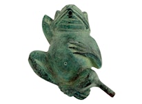 Fountain, frog, in bronze, 22 cm, lying on its back, green