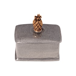 Rectangular box in pewter, lid with gold-colored pineapple on top