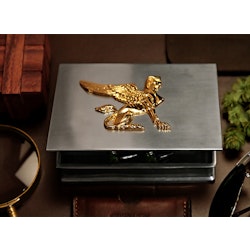 Box in pewter, Sphinx in gold color, lid with hinges, from Munka Sweden