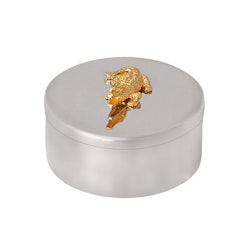 Box in pewter, with gilded alligator on lid, design Fredrik Strömblad