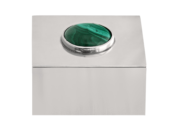 Rectangular box in pewter with Malachite stone on the lid
