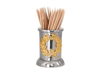 Toothpick holder in pewter, gilded bearing wreath