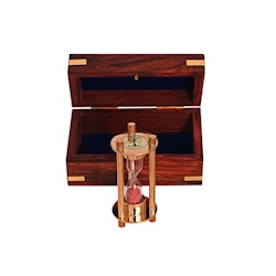 Hourglass in brass in wooden box