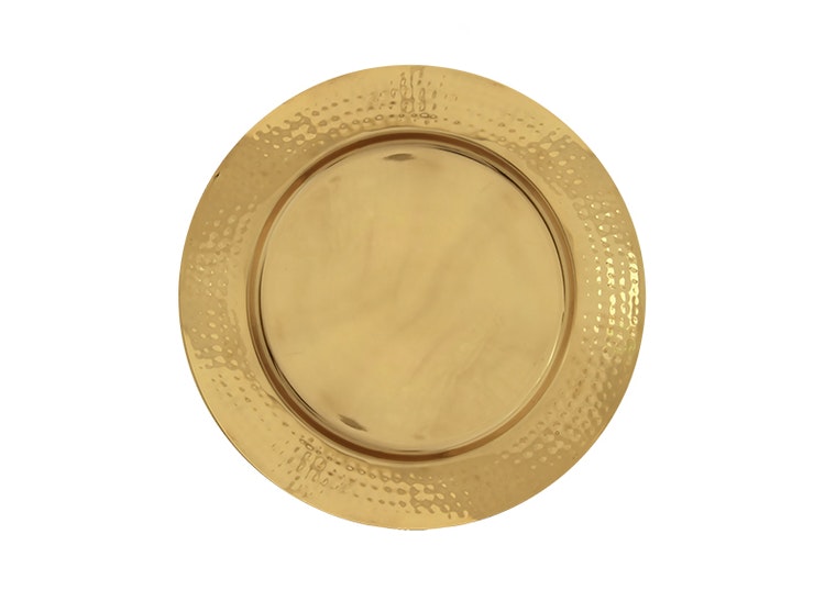 Charger plate in brass, hammered, diameter 30 cm, from Gusums Messing