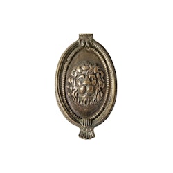 Door knocker with lion mascaron in antique brass