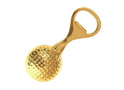 Flasköppnare / kapsylöppnare, i form av golfboll i mässing från Gusums Messing