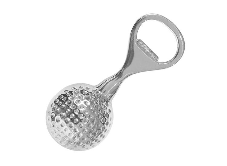 Bottle opener, in the shape of a golf ball in nickel-plated brass