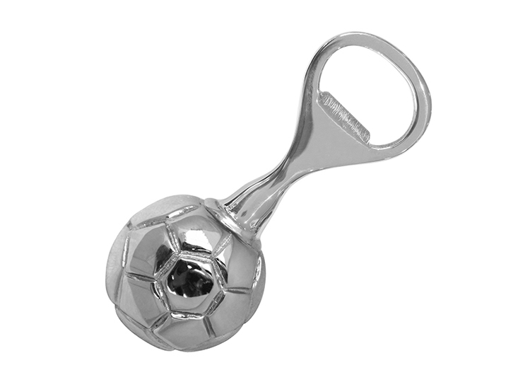 Bottle opener in the form of a football in nickel-plated brass