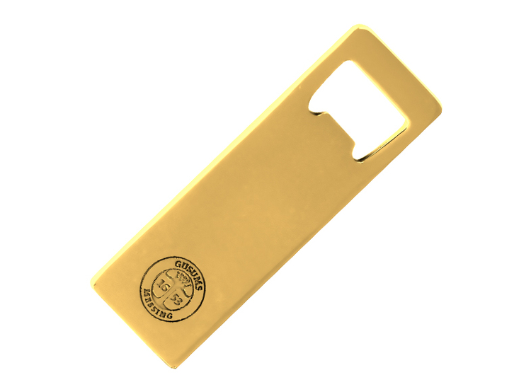 Brass bottle opener with Gusums Messing stamp