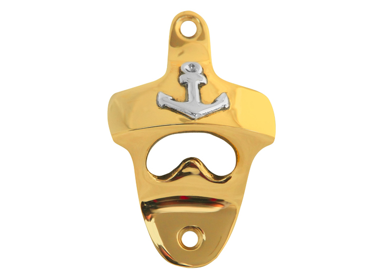Bottle opener with anchor, wall mounted
