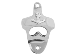 Bottle opener with anchor is mounted on the wall in nickel-plated brass