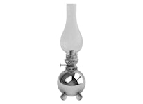 Kerosene lamp in nickel-plated brass on 3 ball feet, classic Gusums Messing design