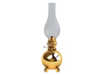 Kerosene lamp in brass on 3 ball feet, classic Gusums Messing