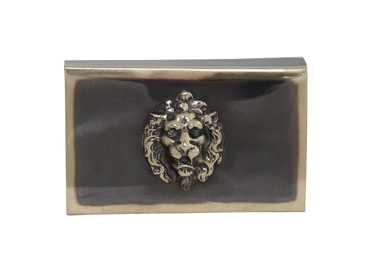 Matchbox in antique brass with lion mascaron