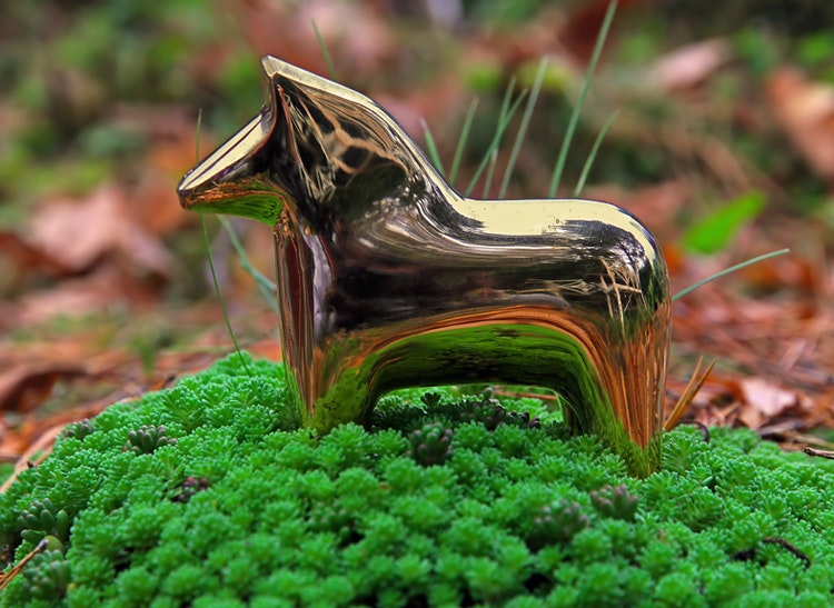 Swedish Dala horse in brass, 10 cm, by Gusums Messing