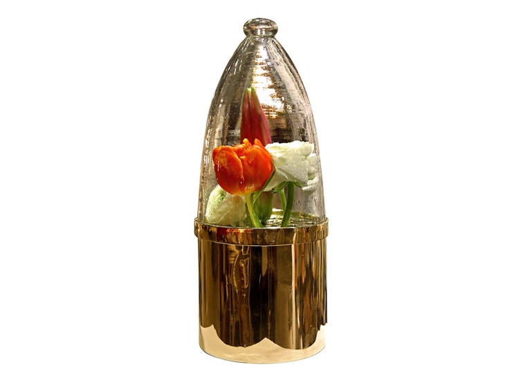 Blumenvase mit Glasdeckel, von Gusums Messing