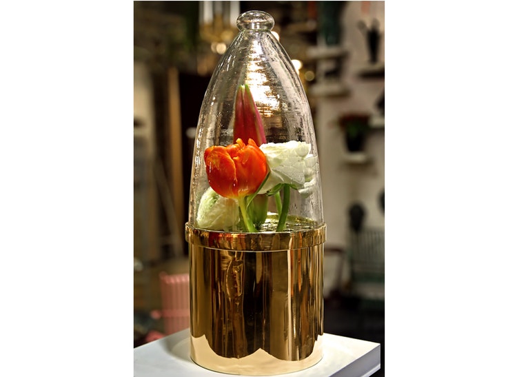 Flower vase with glass cover from Gusums Messing