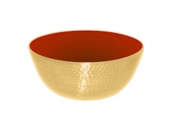 Bowl in brass, hammered, with enamelled inside, red from Gusums Messing