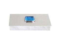 Box in Zinn, mit großem Amethyst auf dem Deckel, rechteckig, von Munka Schweden