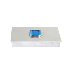Box in Zinn, mit großem Amethyst auf dem Deckel, rechteckig, von Munka Schweden