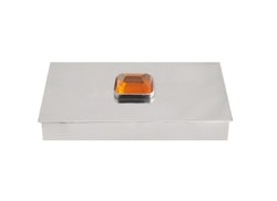 Box in pewter with large yellow stone on the lid, rectangular