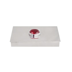 Box in pewter with large red stone on the lid, rectangular