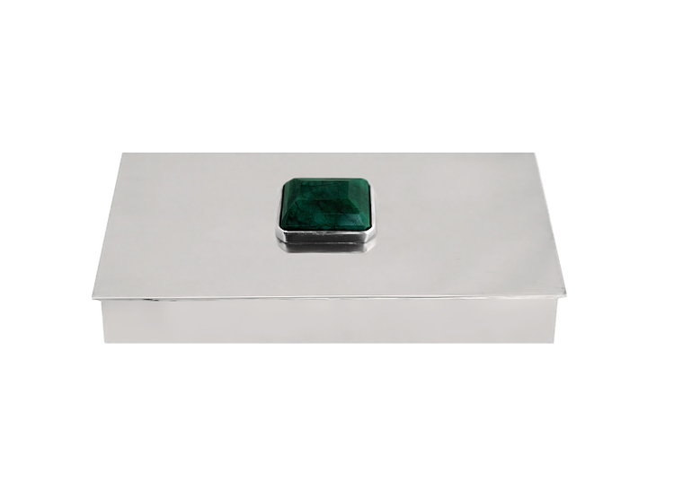 Boxin pewter,  with large emerald-like on the lid, rectangular