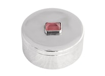 Box in pewter, with pink stone on the lid, round 3 x 7 cm
